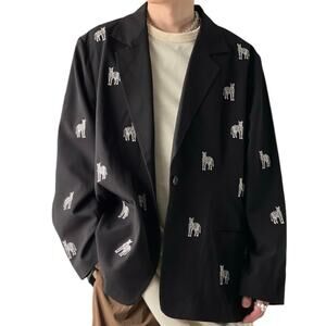 Quacker Factory Embroidered Zebra Blazer Sports Coat Large Black Novelty